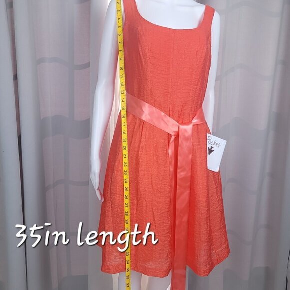 Nine West Women's Coral Sleeveless Midi Dress With Sash. Size 8 - Picture 3 of 8